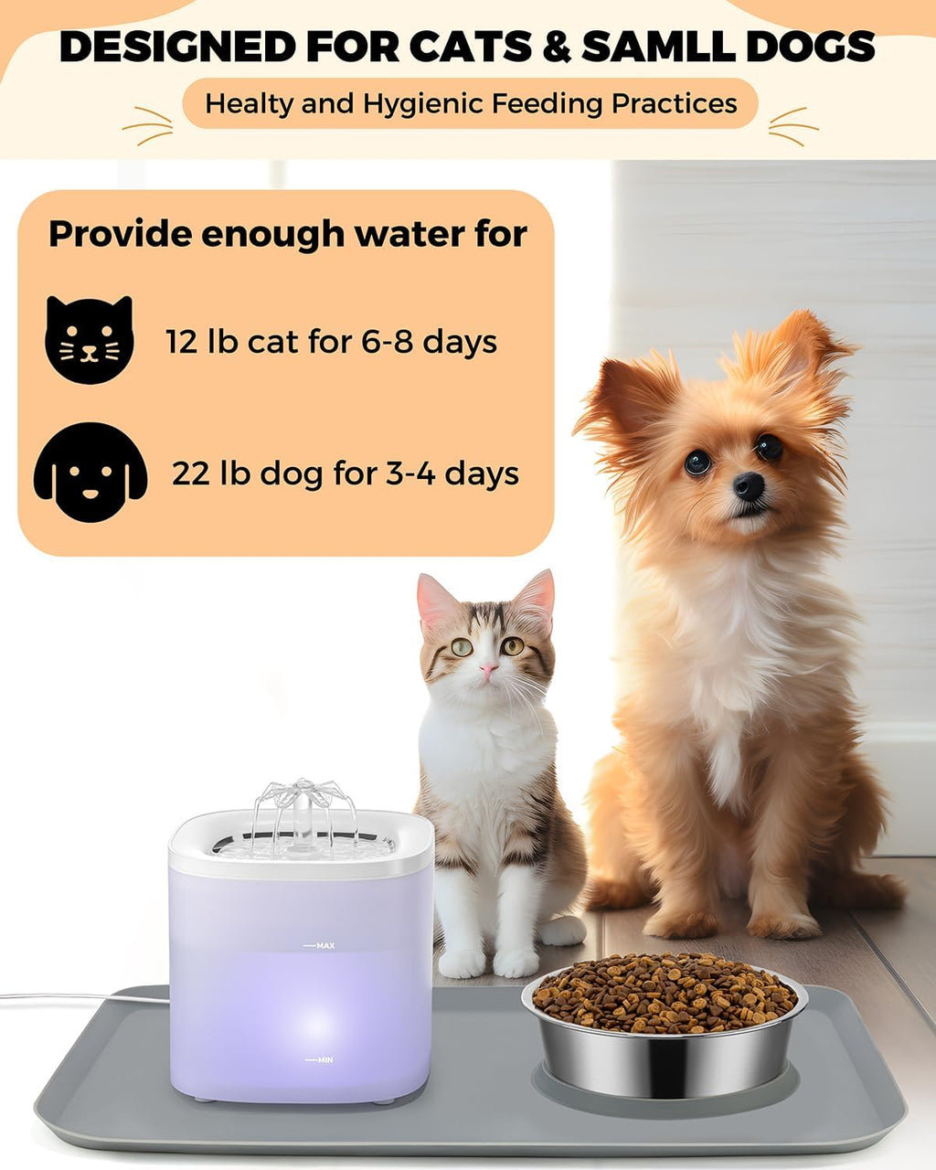63oz Stainless Steel Cat Water Fountain and Food Bowl Set H841138