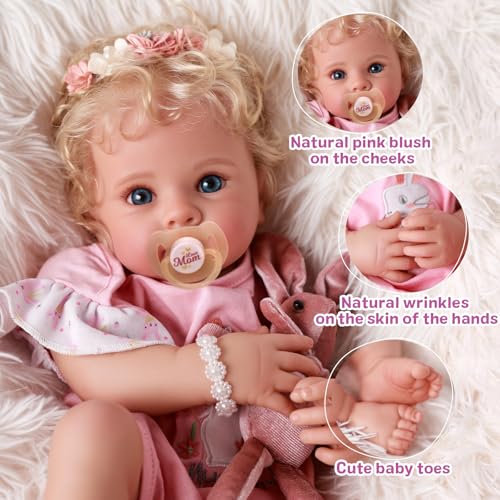 17 Inch Soft Body Realistic Blond Curly Hair Baby Doll E975039