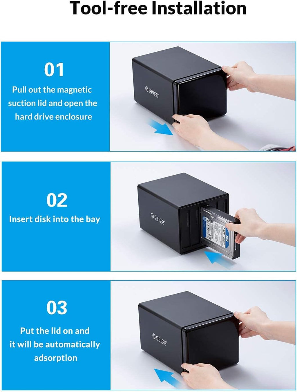 4 Bay HDD Raid Enclosure USB External Hard Drive Enclosure Aluminum SATA III Disk Storage Case B66535
