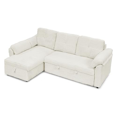 Black Corduroy Upholstered L-Shaped Sleeper Sectional Sofa with Pullout Bed K922465