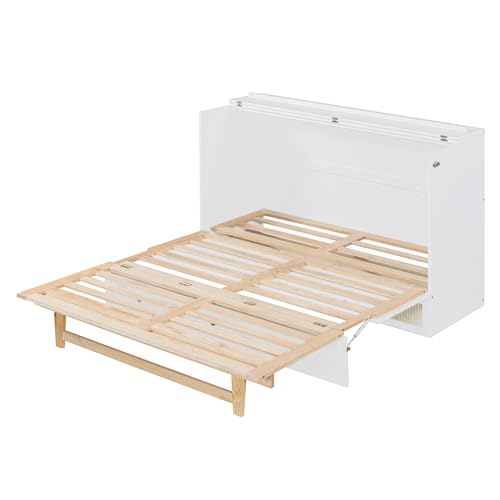 Queen Size Solid Pine Murphy Bed with Storage Drawer Q583115
