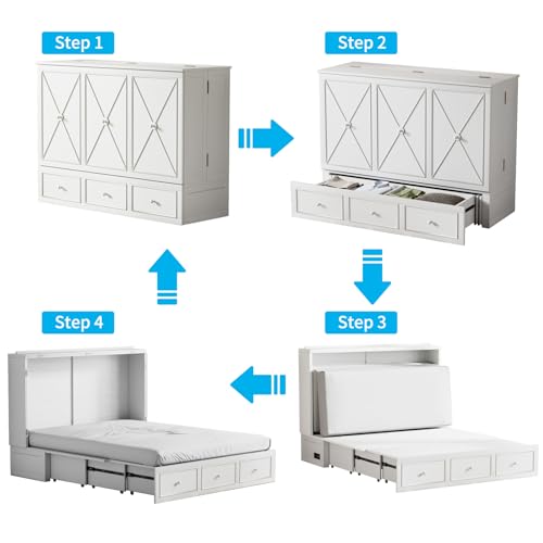 Grey Murphy Bed Cabinet with Tri-Folding Mattress K943