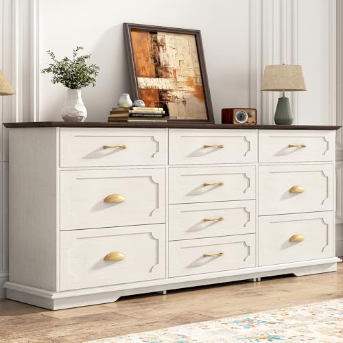 White 10 Drawer Wood Dresser with Charging Station O382