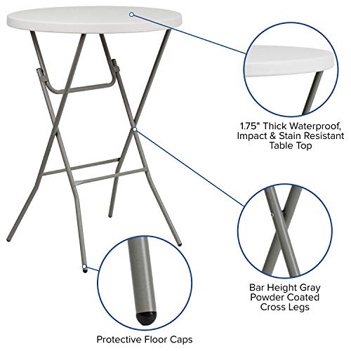 White 2.63' Round Folding Bar Height Plastic Table M20949