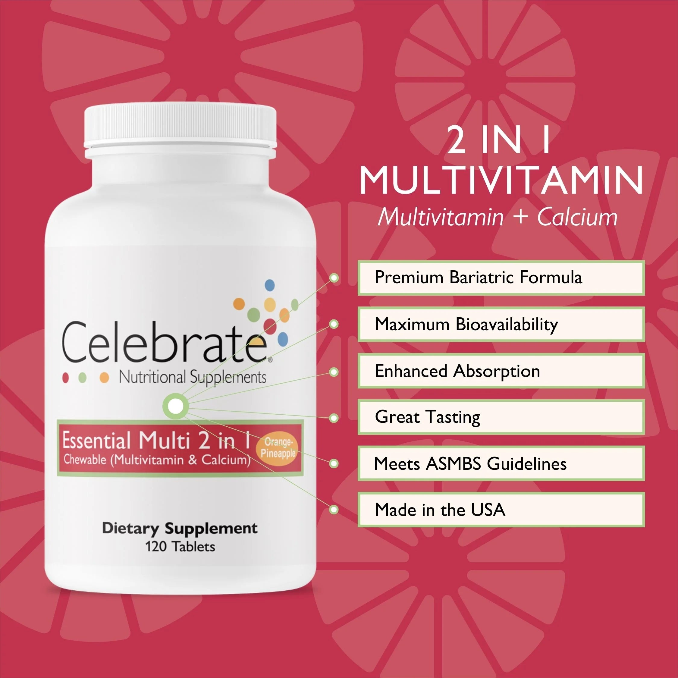 2-in-1 Bariatric Multivitamin with Calcium Citrate Chewables, Orange Pineapple, 120 count A979428