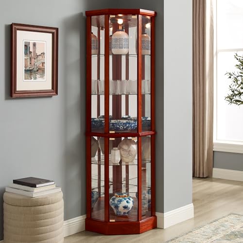 Walnut Wooden Curio Cabinet with Tempered Glass Door F45228