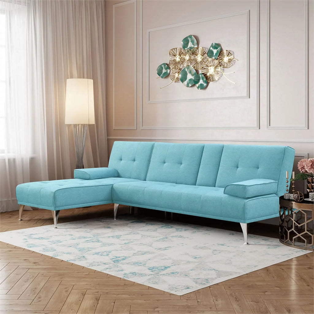 Sky Blue Fabric Upholstery Convertible Sofa Q5821