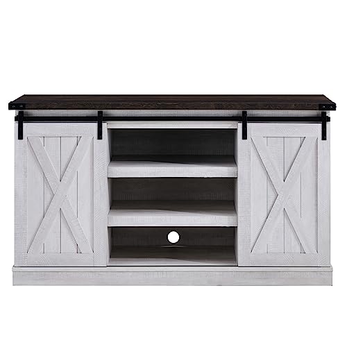Rustic Oak Wood TV Stand with Sliding Barn Door Y47859