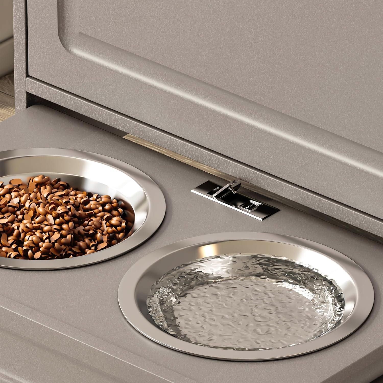 Dark Gray Dog Feeder Station with 2 Raised Dog Bowls G1250