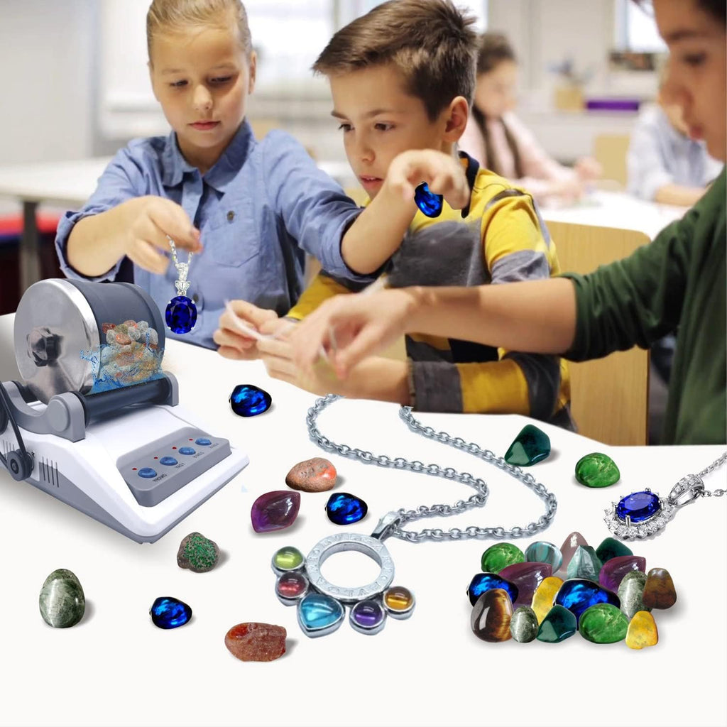Rock Tumbler Kit with Rough Stones, Polishing Sands, Jewelry Fasteners T3202