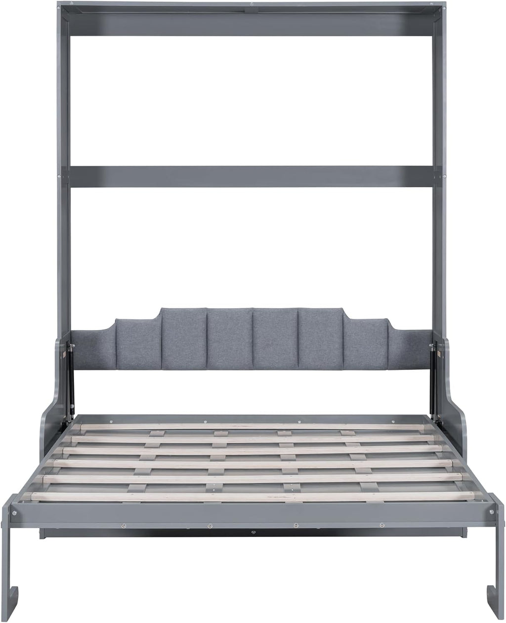 Queen Size Solid Wood Murphy Bed with Upholstered Headboard (Gray) Z790104
