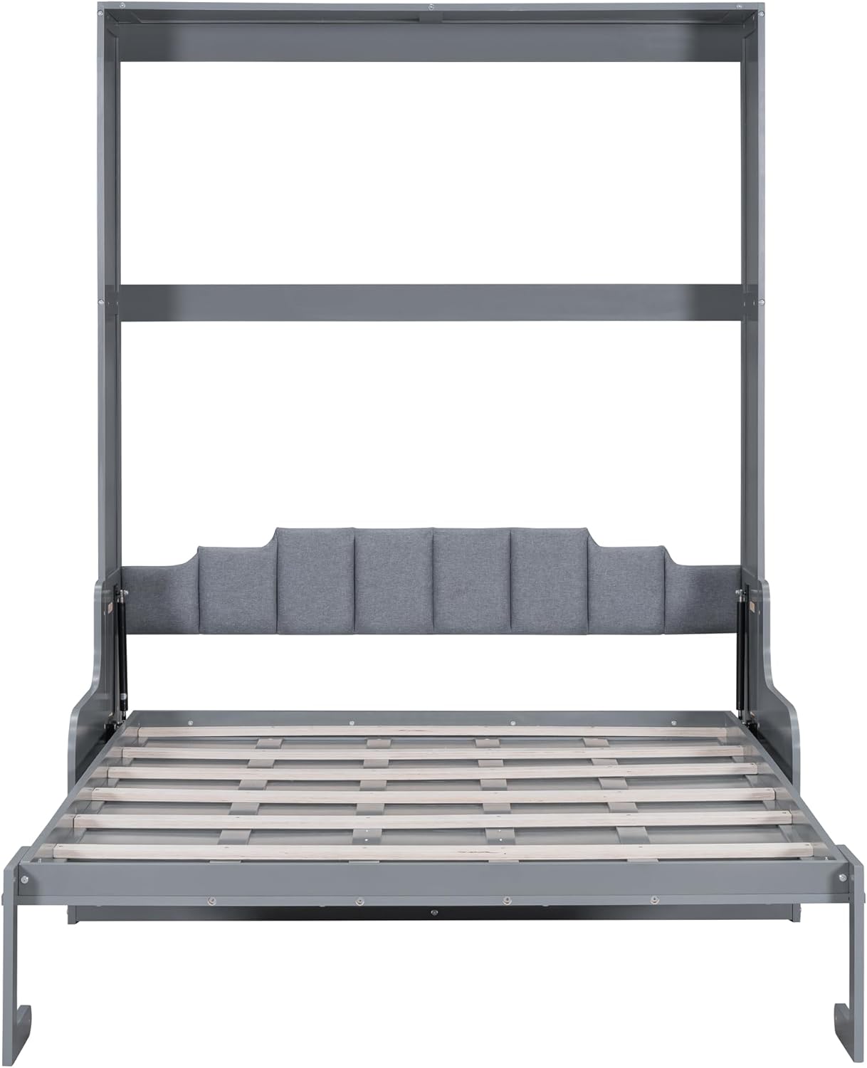 Queen Size Solid Wood Murphy Bed with Upholstered Headboard (Gray) Z790104