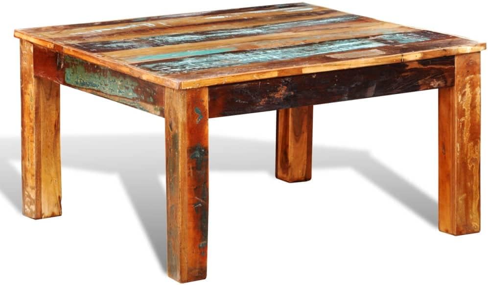 Rustic Coffee Table Square Polished Multi-Color Cocktail Table Reclaimed Wood Distressed Brown E72659