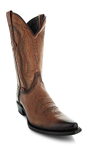 Tan Genuine Leather Snip Toe Cowboy Boots V26433