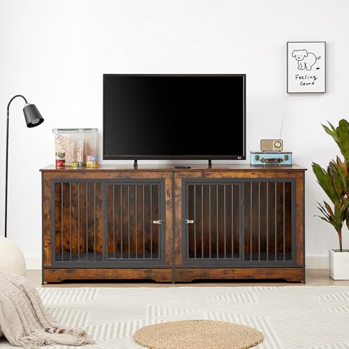 86" Stackable Dog Kennel Furniture with Removable Divider & 3 Doors, Rustic Brown C823307