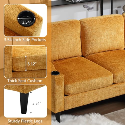 Pink Convertible Sectional Sofa Couch, 3-Seater Modular Sofas with Storage Ottoman, Chenille Fabric L Shaped Sectional Couches C8351