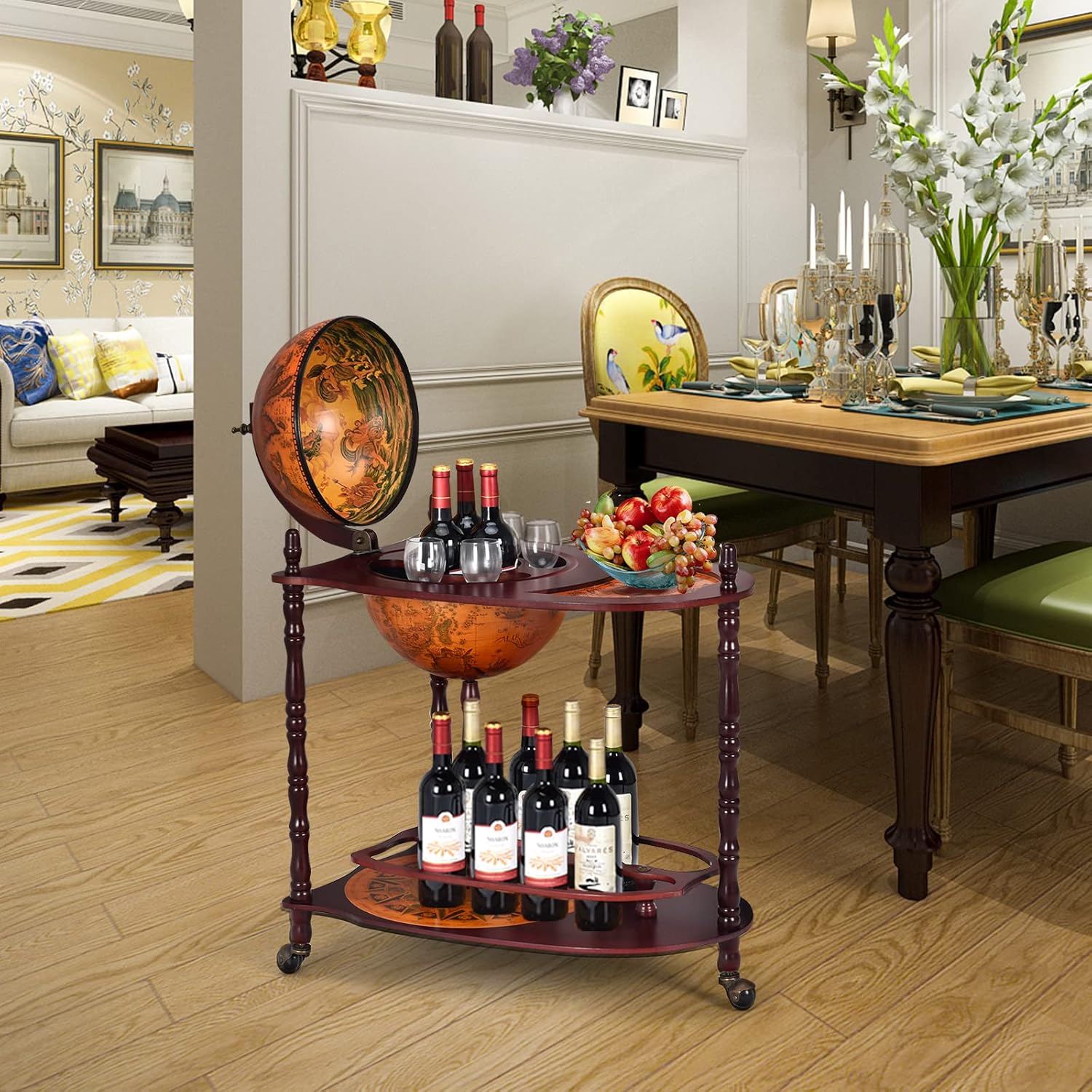 Globe Bar with Wheels and Bottom Shelf G982947