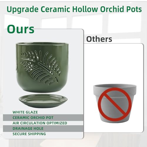 2 Pack 6+5 inch Ceramic Orchid Pots with Holes W5034