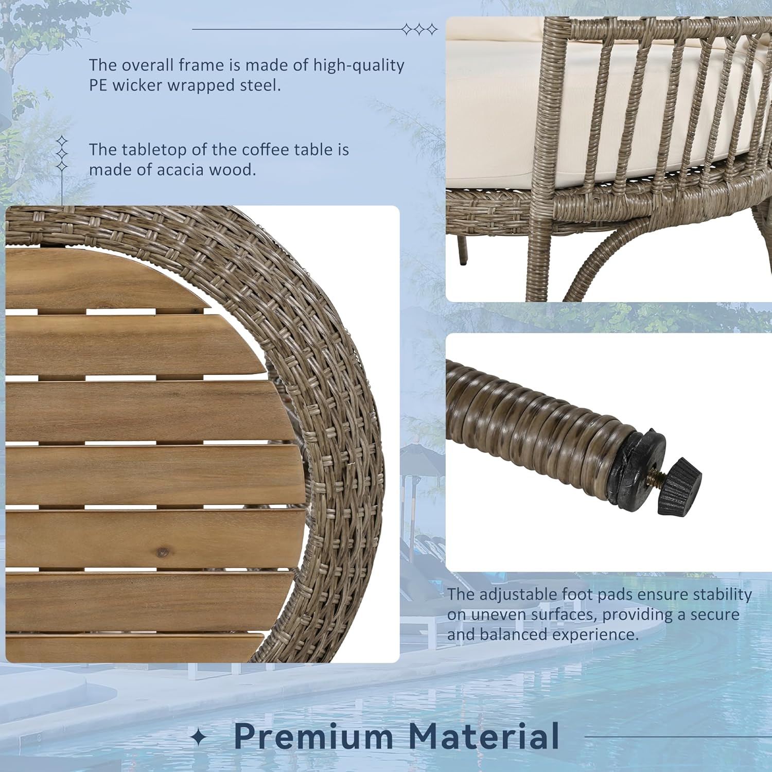 4-Piece Rattan Outdoor Patio Conversation Set with Coffee Table (Brown Grey) R13544