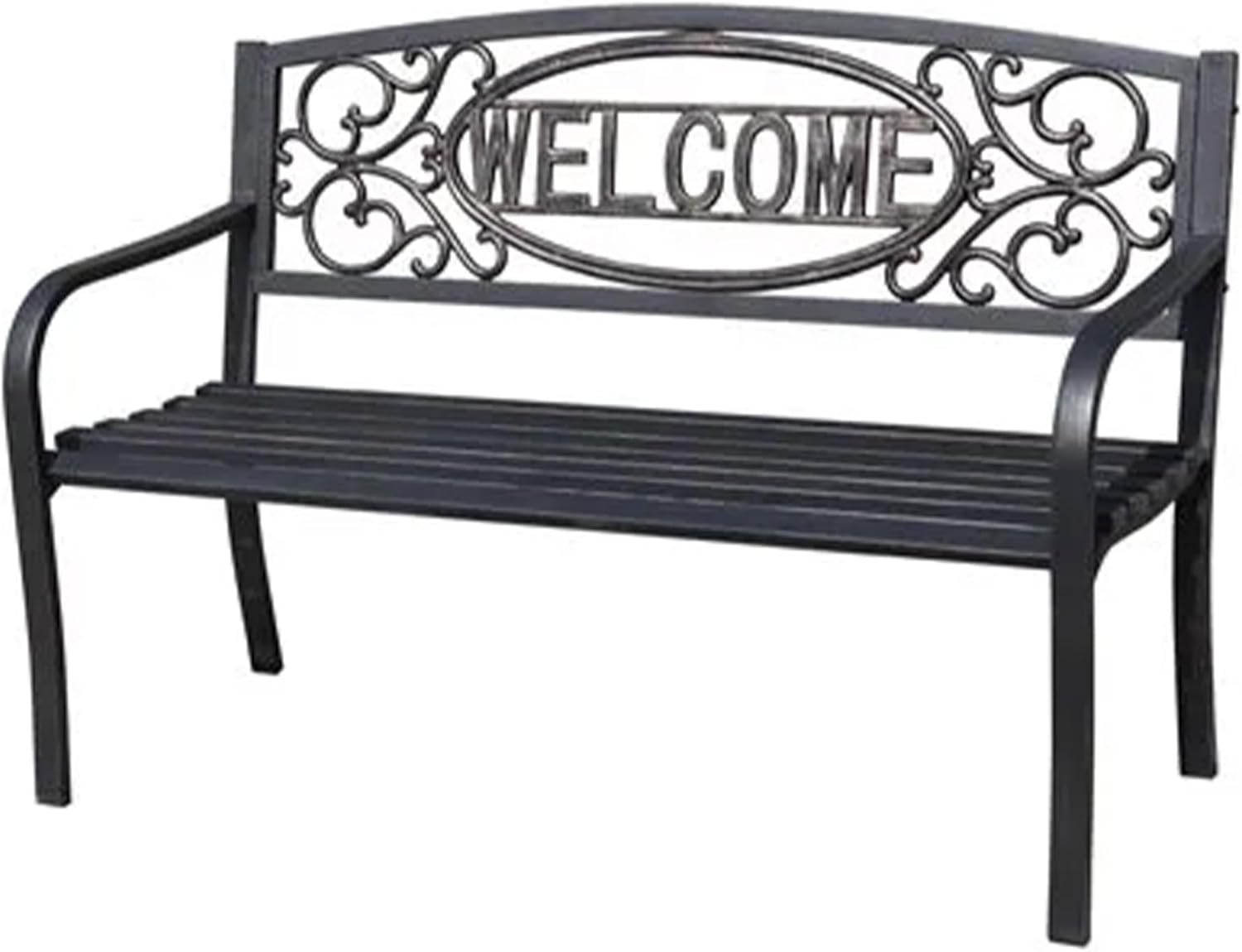 Black Powder Coated Steel Park Bench F356