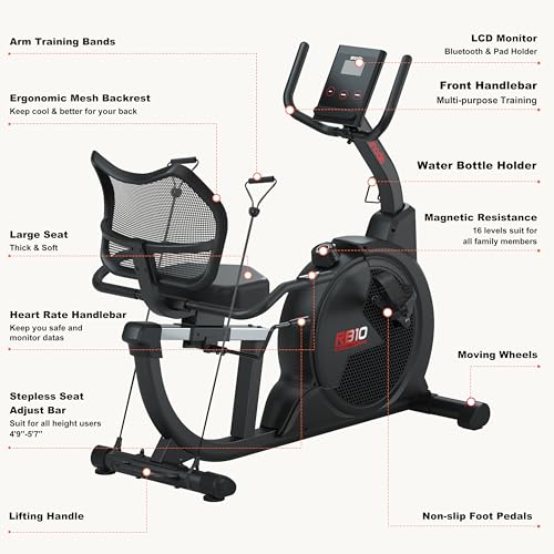 Magnetic Recumbent Exercise Bike with LCD Monitor and Large Seat Cushion L80787
