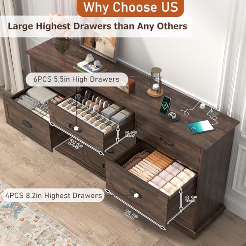White 10 Drawer Wood Dresser with Charging Station O382
