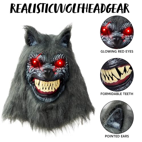 LED Halloween Wolf Werewolf Mask with Movable Jaw L43185