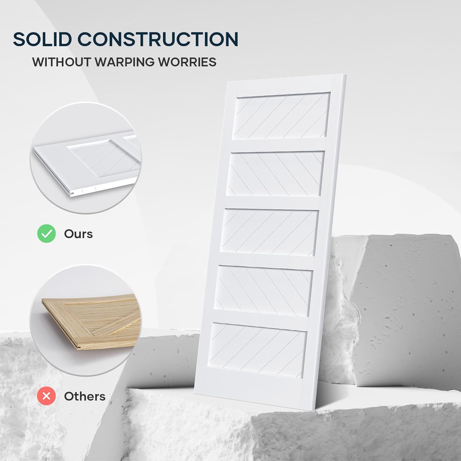 White Barn Door with Sliding Door Hardware Kit, Solid MDF Wood Slab with PVC Surface, 5-Panel M4769