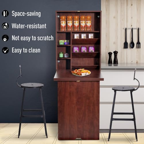 Mahogany Wall Mounted Desk with Storage Shelves G436