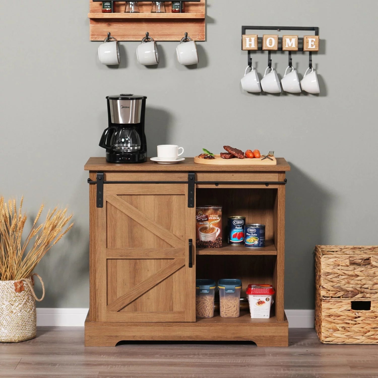 Brown Sliding Barn Door Storage Cabinet Sideboard Y771