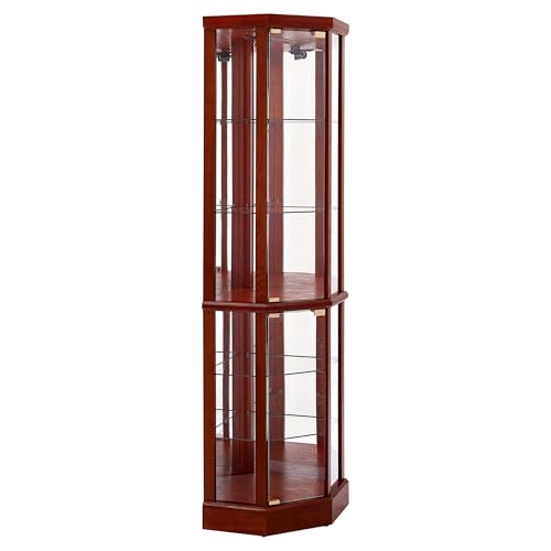 Walnut Wooden Curio Cabinet with Tempered Glass Door F45228