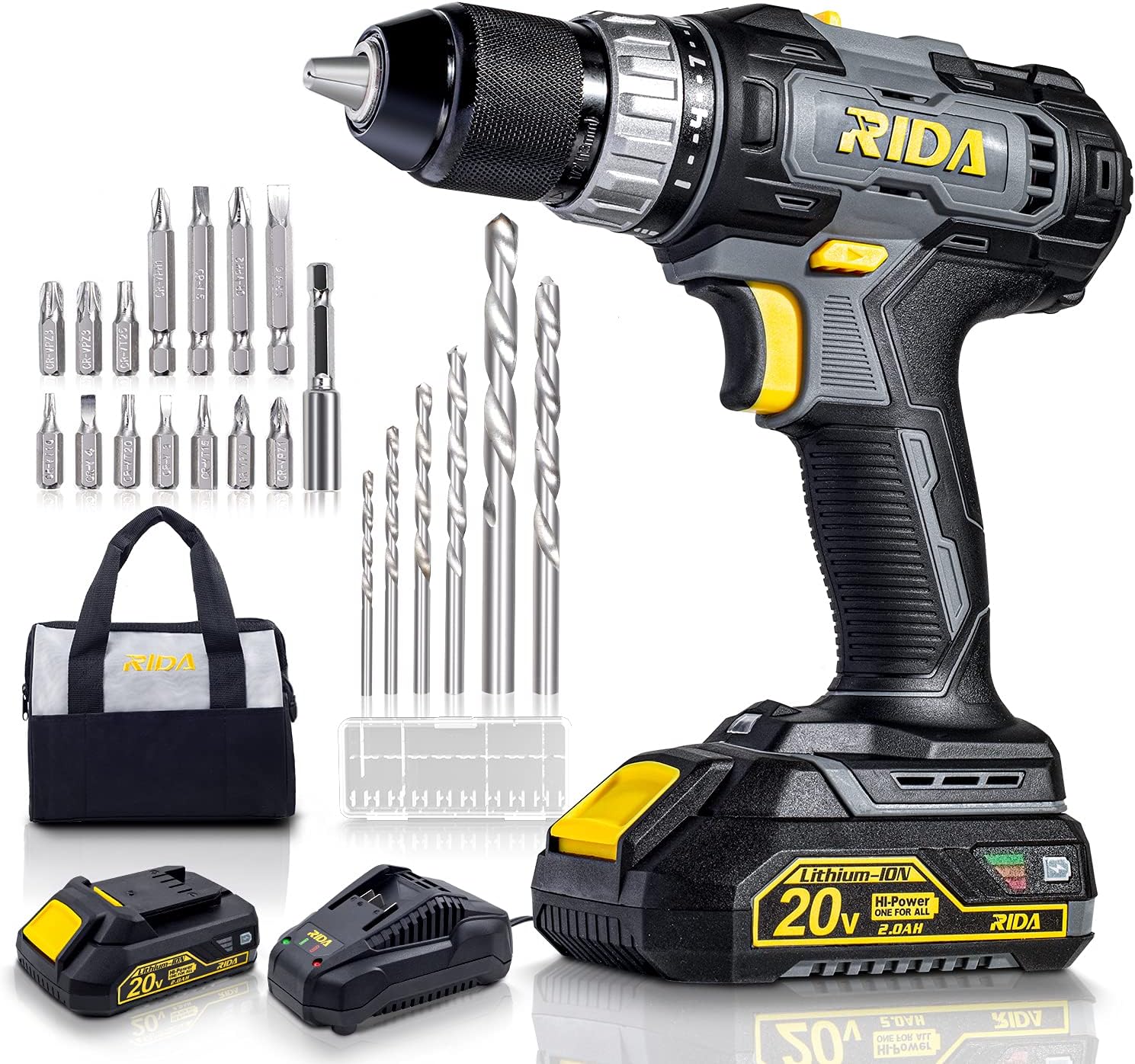 20V Cordless Drill Set with 1/2'' Keyless Metal Chuck J7441
