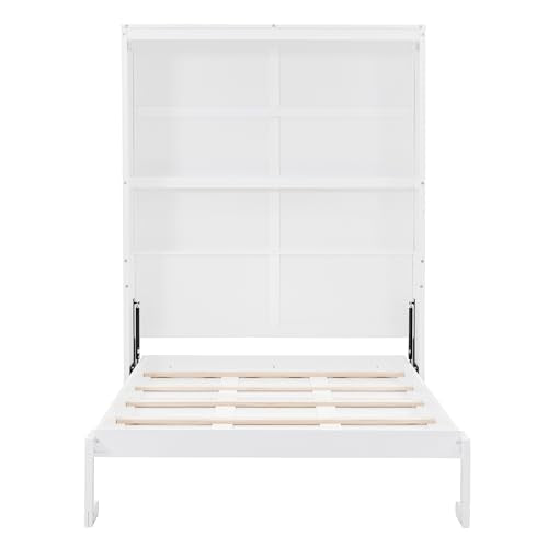 Queen Size Murphy Bed with Storage Shelves and LED Lights, Gray C5124