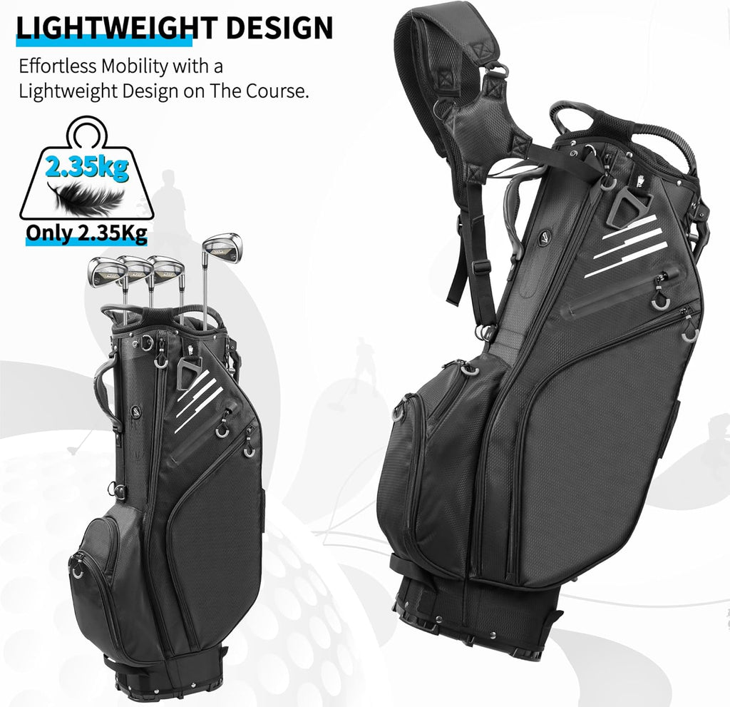 Black 14 Way Full-Length Dividers Lightweight Waterproof Golf Bag with Stand U3943