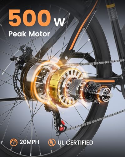 26'' Peak 500W Brushless Motor Ebike, 20MPH 40Miles 360Wh Removable Battery 7-Speed Electric Mountain Bike B71333