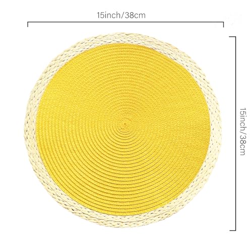 Round Braided Placemats Set of 8, 15 Inches, Washable, Heat Resistant, Non-slip, Black Thin Edge R98648