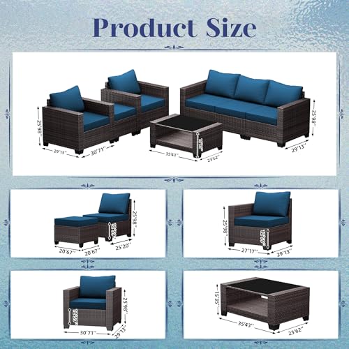 7 Pieces Patio Furniture Set with Cushions and Glass Coffee Table D4353