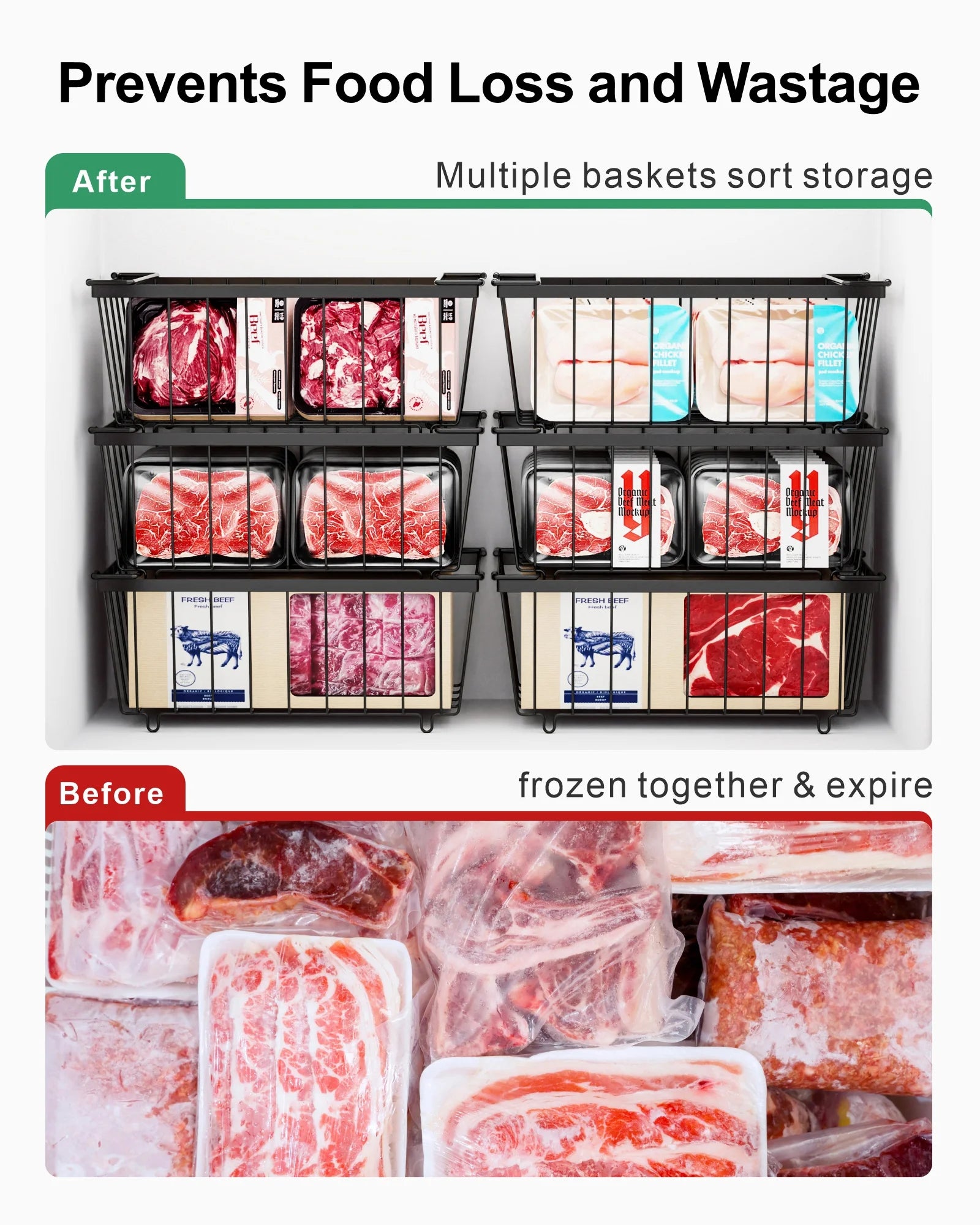 5 Pack Wire Storage Baskets for Deep Freezer, Black I2520