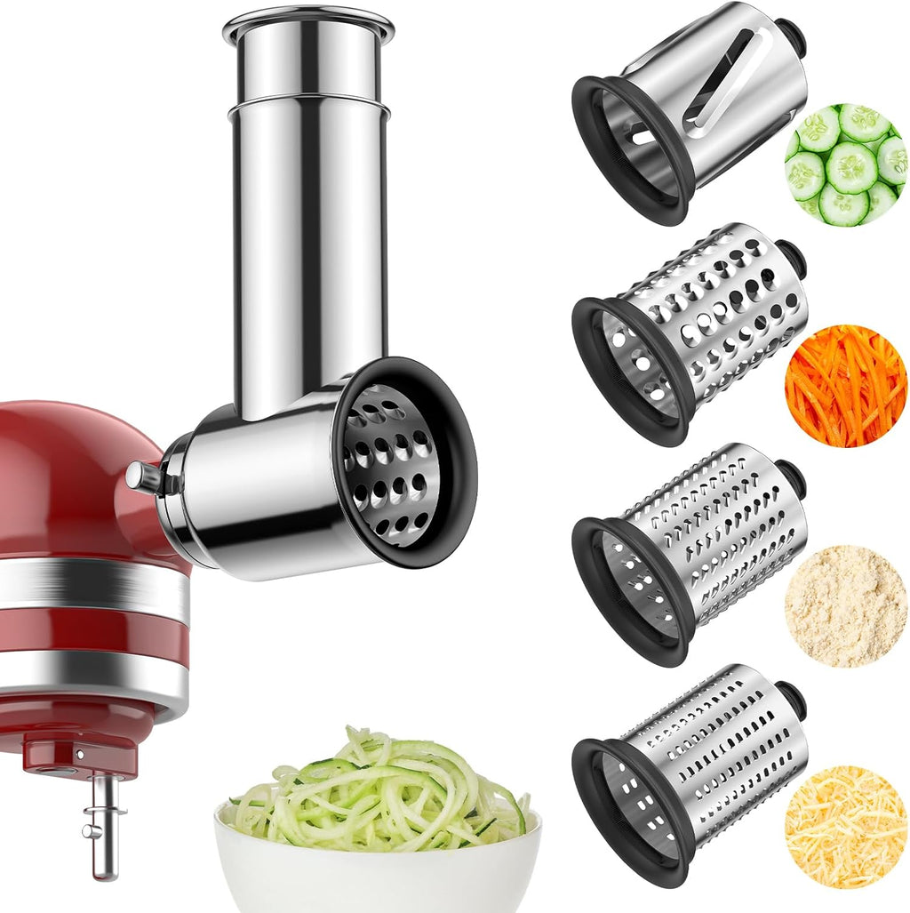 Stainless Steel Slicer Shredder Attachment for KitchenAid Stand Mixer with 4 Blades U4276