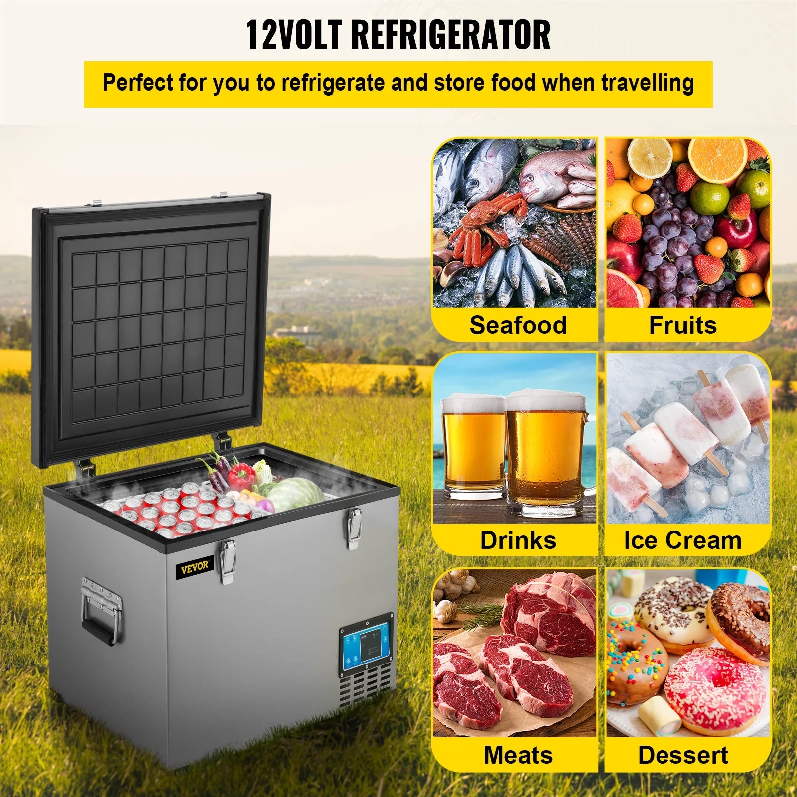48 Qt 12v Portable Freezer with Single Zone Electric Compressor Cooler D334