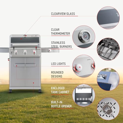 Stainless Steel 3 Burner Propane Gas Grill with Side Burner H501