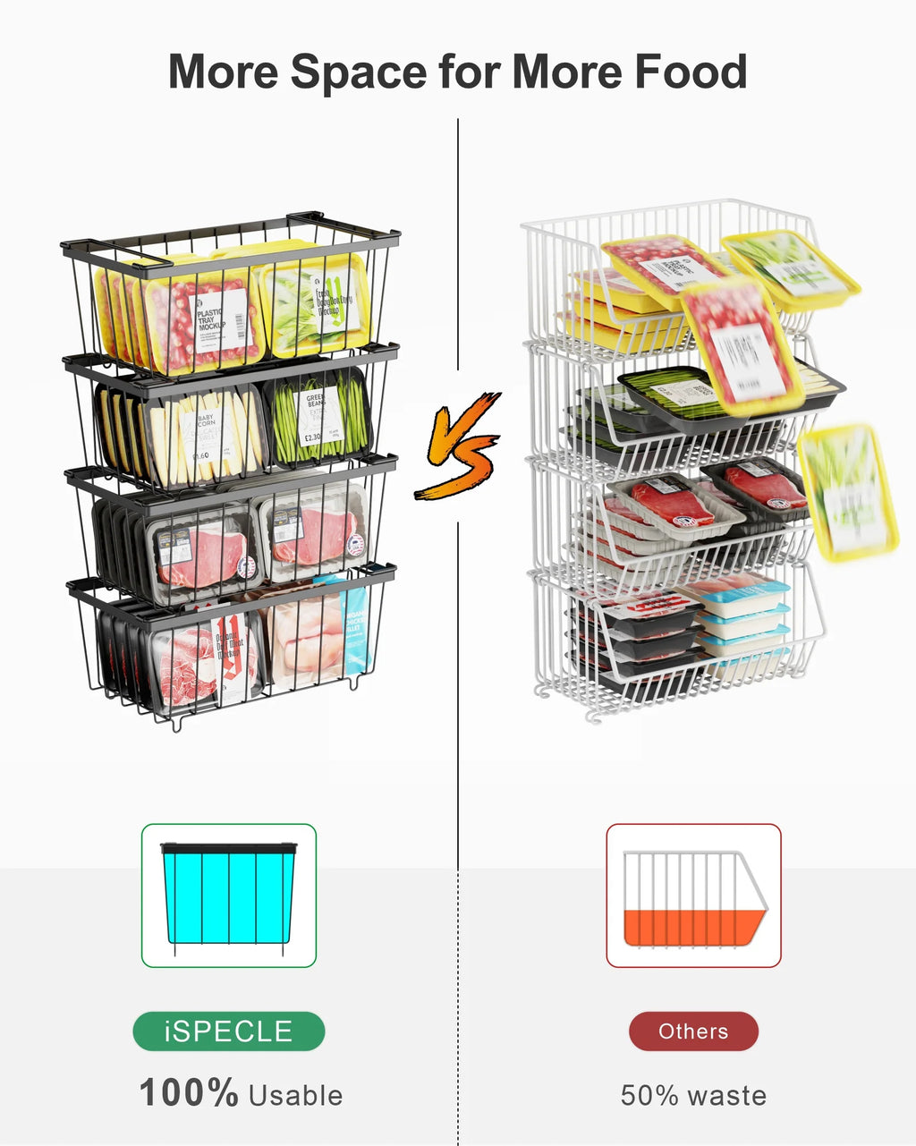 5 Pack Wire Storage Baskets for Deep Freezer, Black I2520