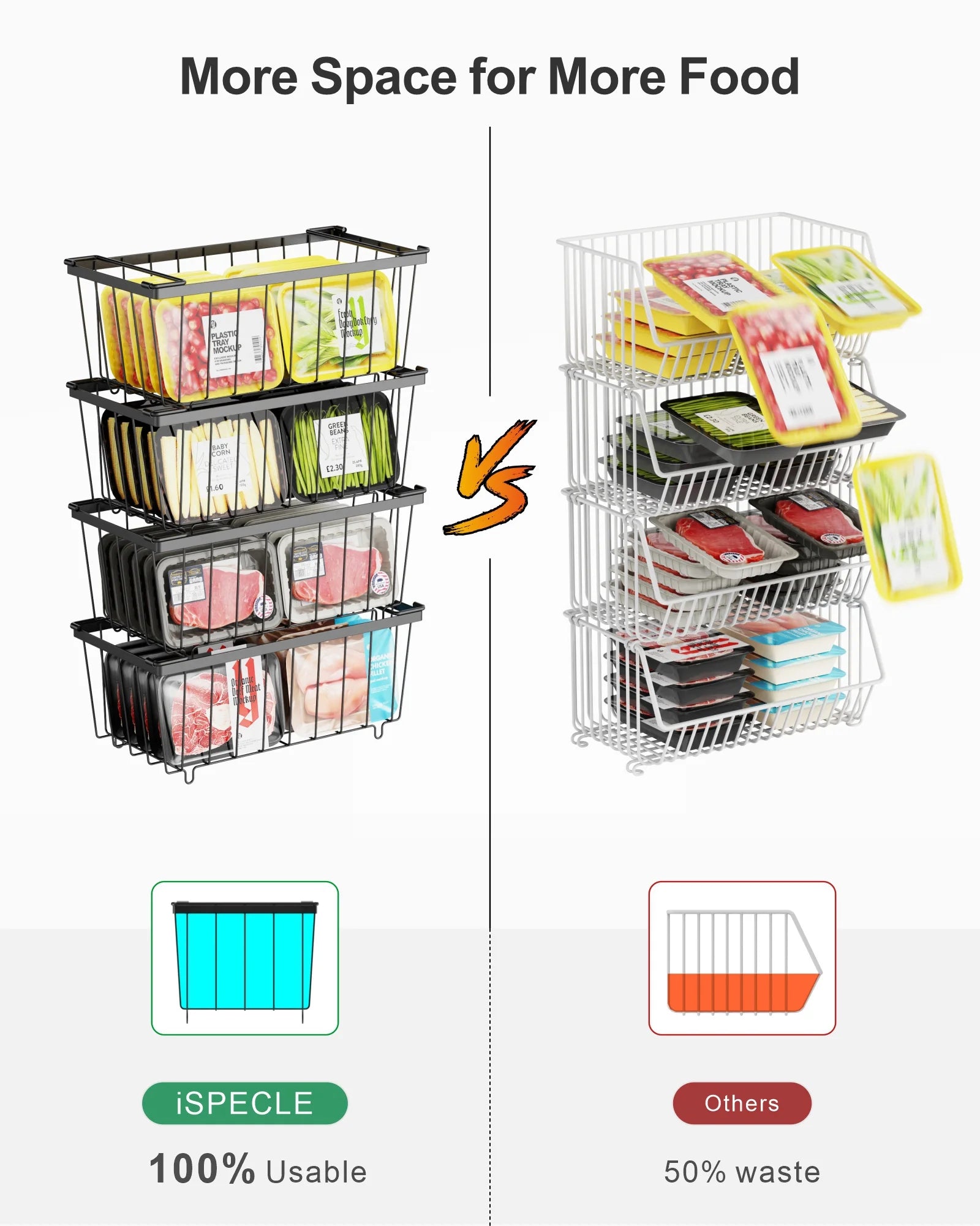 5 Pack Wire Storage Baskets for Deep Freezer, Black I2520