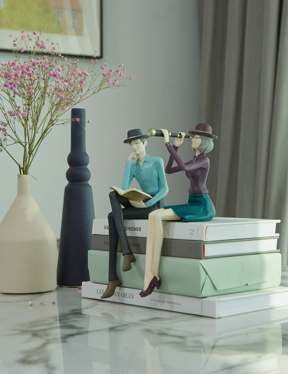 Modern Home Decor Sculpture Woman Figurine Statue Table Centerpiece Crafts Polyresin Arts Multi Color 8.7inch K9603