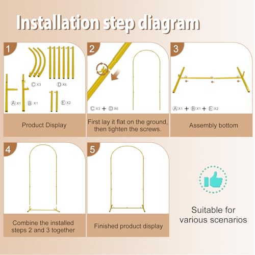 Gold Metal Arch Backdrop Stand Set of 3 U3565