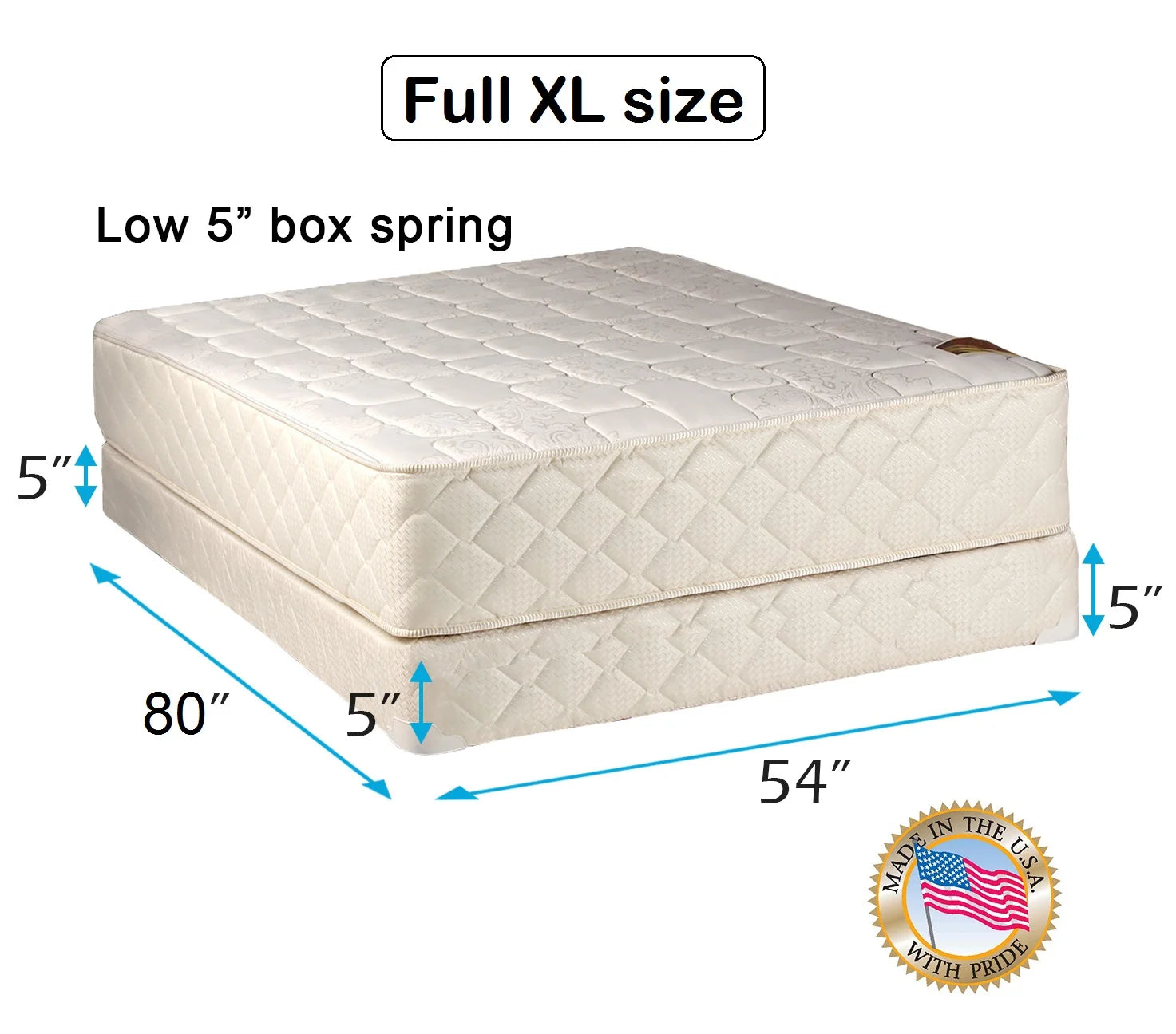 Full XL Size Mattress and Low 5" Height Box Spring Set L533