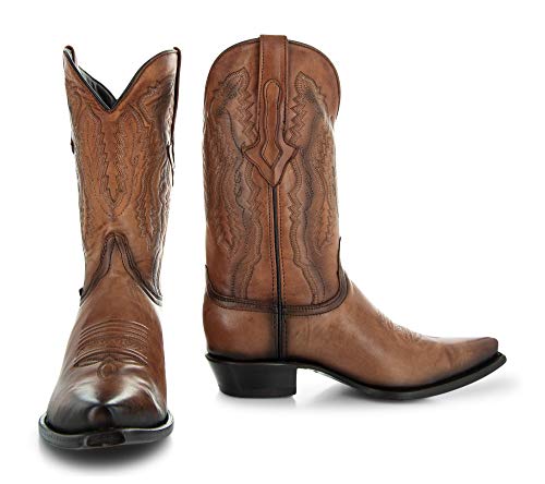 Tan Genuine Leather Snip Toe Cowboy Boots V26433