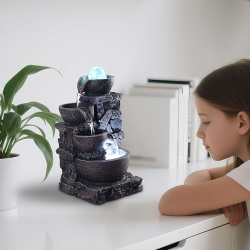 4-Tier Stone Tabletop Fountain with LED Lights W9132