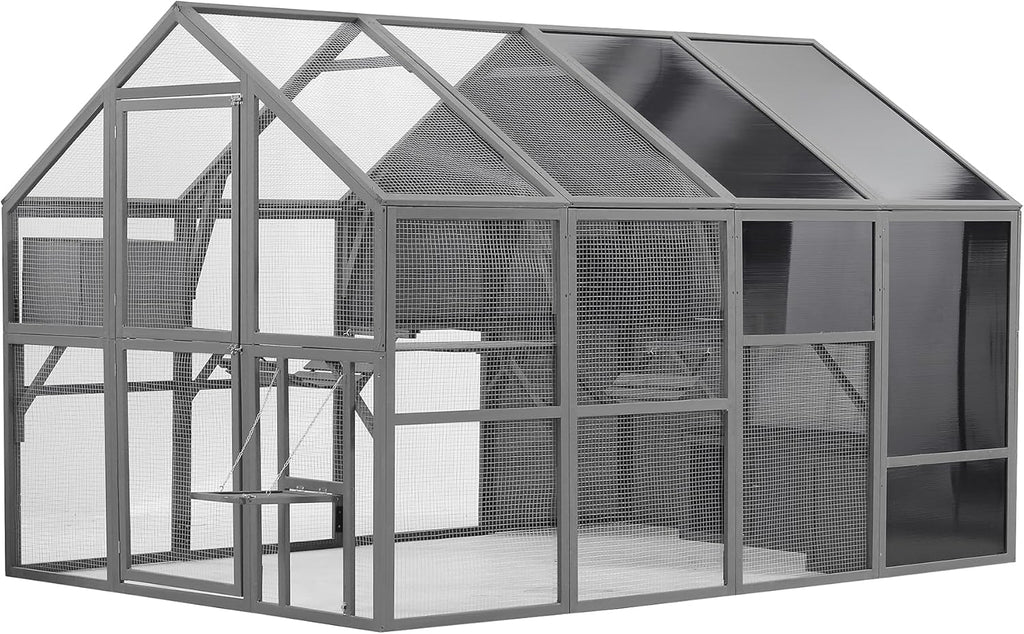 Large Cat Cage Outdoor Wooden Catio Enclosure Patio Cat Run House with Weatherproof Roof M79044