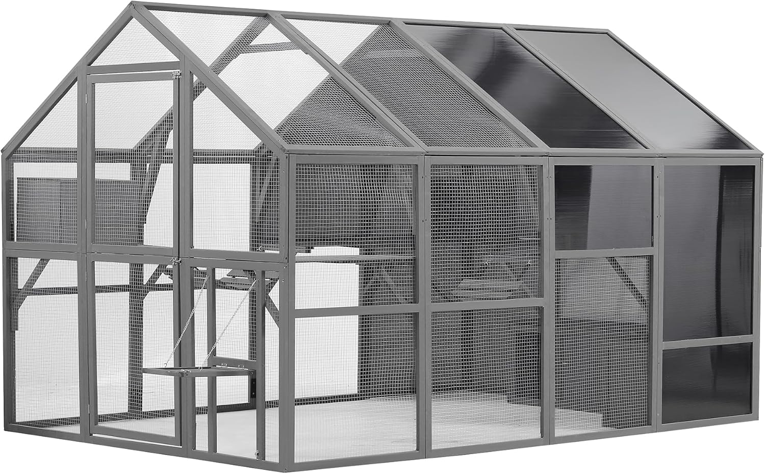 Large Cat Cage Outdoor Wooden Catio Enclosure Patio Cat Run House with Weatherproof Roof M79044